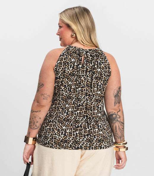 Blusa de Alça Plus Size Infinita Cor Bege