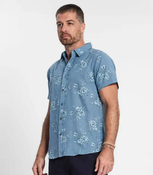 Camisa Masculina Em Tricoline Diametro Azul
