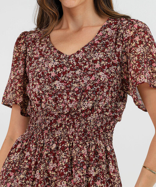 Vestido Midi Floral Feminino Marisa Vinho