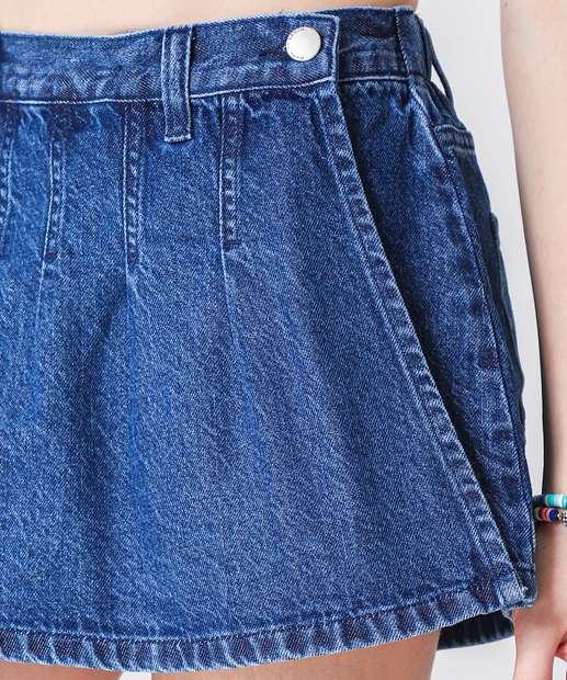 Short Saia Jeans Juvenil Pregas Marisa Tam 10 a 16