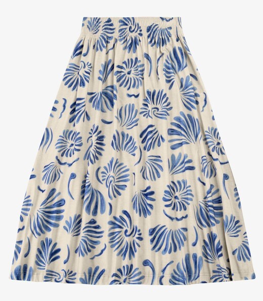 Saia Midi Feminina Meia Malha Estampada Rovitex Azul