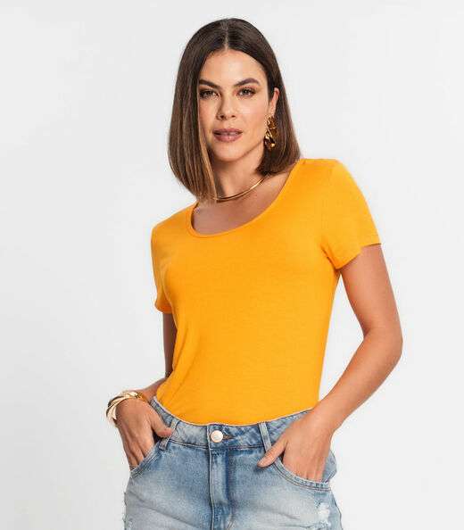 Blusa Feminina Viscotorcion Básica Rovitex Laranja