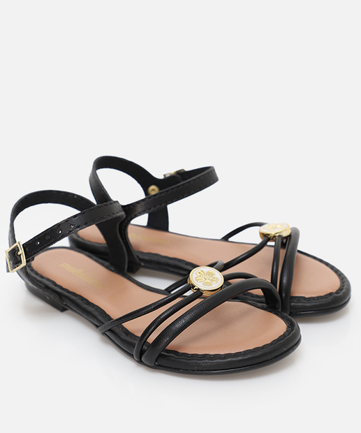 Sandália Infantil Tiras Pingente Molekinha Preto