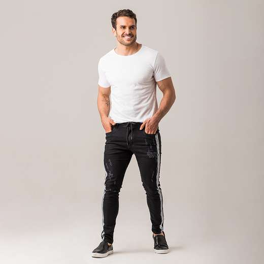 Image_Calça Sarja Skinny Masculina Rasgada Zune