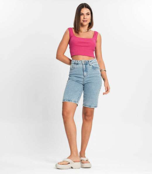 Top Cropped Ribana Básico Rovitex Rosa