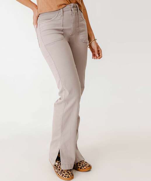 Calça Sarja Wide Leg Fenda Feminina Biotipo