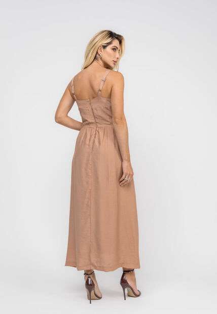 Vestido Midi Alfaiataria Bolsos Marrom Salvatore
