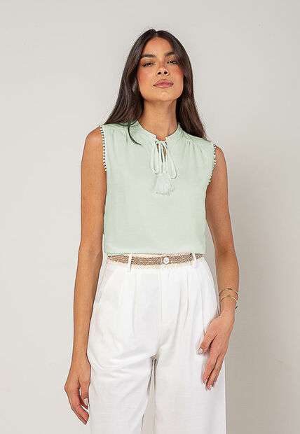 Regata Alfaiataria Com Amarração E Detalhe de Pompons Verde Salvatore