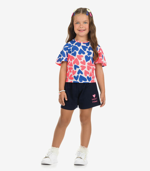 Conjunto Blusa com Shorts Meia Malha Rovi Kids Rosa