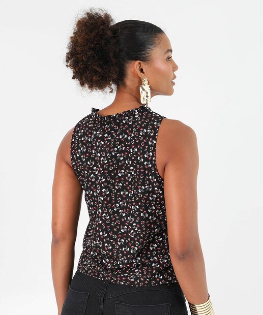 Blusa Regata Estampa Flores Marisa Preto