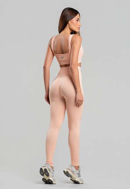 Conjunto Fitness sem Costura Top e Legging em Poliamida Salmão Wemood