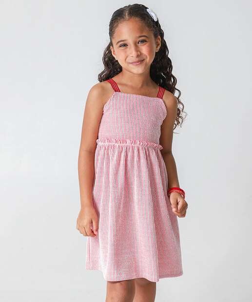 Vestido Infantil Listrado Tam 4 a 10 Vermelho