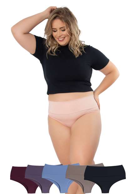 Image_Kit 5 Calcinhas Rubi Plus Size Cós Duplo Microfibra Concept Lingerie Multicolori