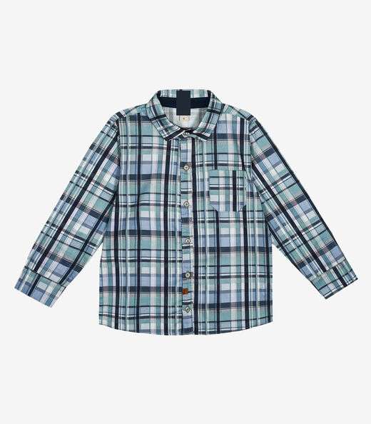 Camisa Infantil Manga Longa Xadrez Trick Nick Azul
