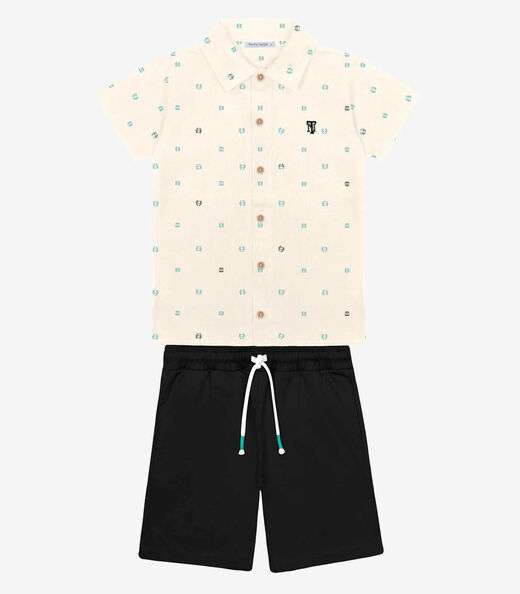 Conjunto Infantil Camisa Com Bermuda Trick Nick Bege