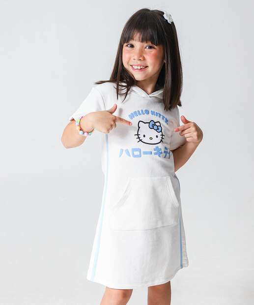 Vestido Infantil Moletinho Hello Kitty Tam 4 a 10 Off White