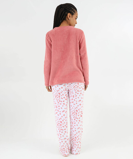 Pijama Feminino Plush Estampa Gato Manga Longa Marisa