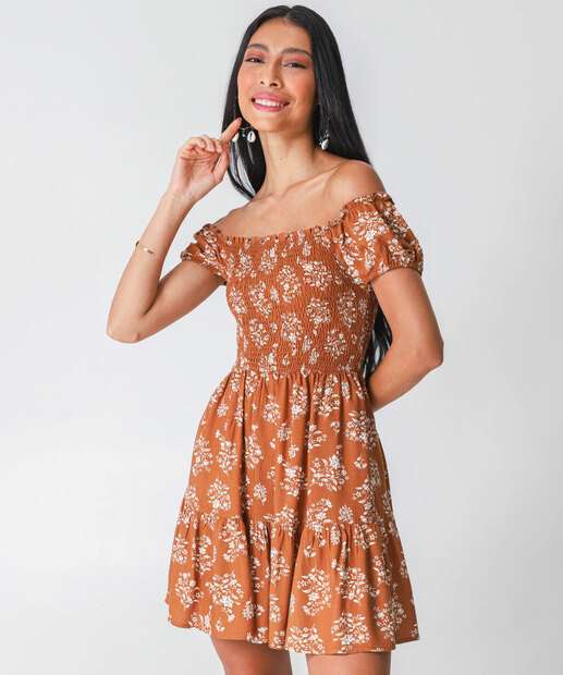 Image_Vestido Feminino Ciganinha Manga Curta Marisa Marrom