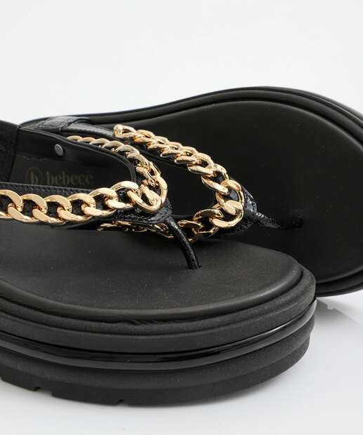 Sandália Feminina Flatform Corrente Bebecê Preto