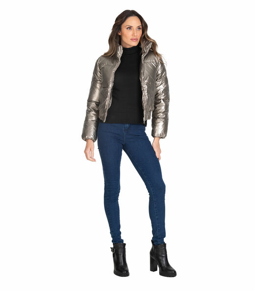 Jaqueta Puffer Feminina Metalizada Select Dourado