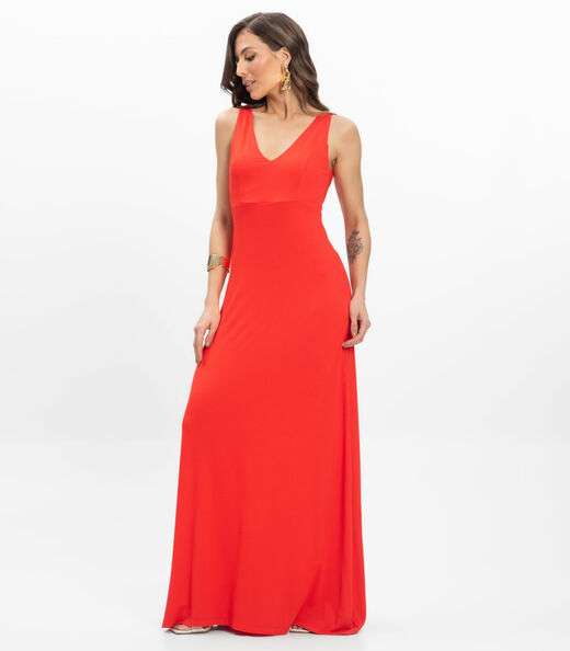 Vestido Feminino Longo Visco Maquinetada Endless Laranja