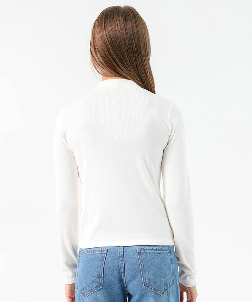 Blusa Juvenil Canelada Gola Média Marisa Tam 10 a 16 Off White