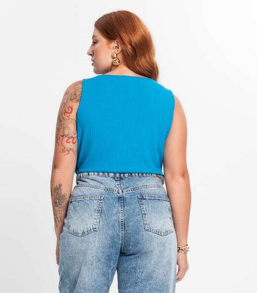Regata Feminina Plus Size Secret Glam Azul