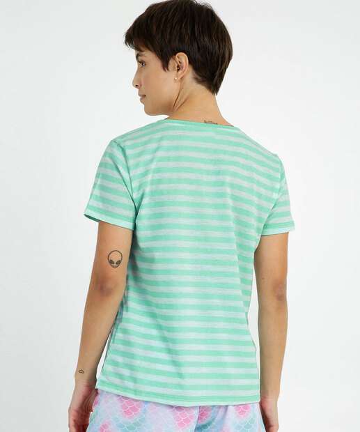 Pijama Feminino Listrado Ariel Manga Curta Disney 