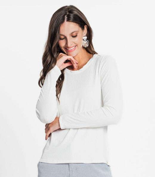 Blusa Manga Longa Canelada Rovitex Bege