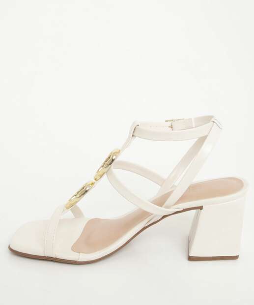 Sandália Salto Grosso Feminina Renata Mello Off White