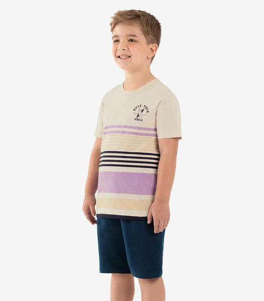 Conjunto Infantil Camiseta Com Bermuda Rovi kids Bege