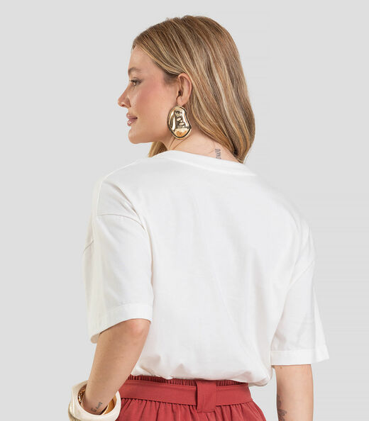 T- Shirt Oversized Feminina Estampada Dianna Bege