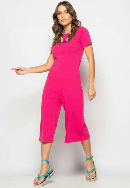 Image_Macacão Pantacourt Manga Curta Costas Em V Canelado Rosa Salvatore