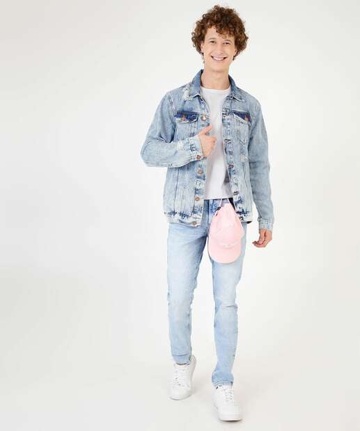 Jaqueta Masculina Jeans Destroyed Estampa Frase MR