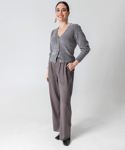 Cardigan Feminino Chenille Marisa Cinza