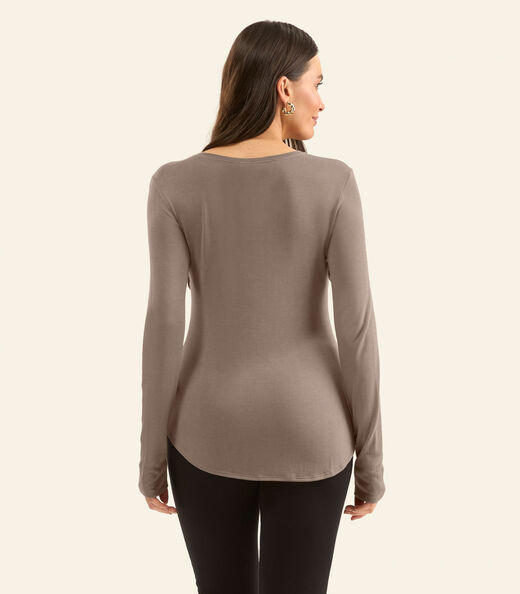 Blusa Feminina Manga Longa Visco Tricot Rovitex Marrom