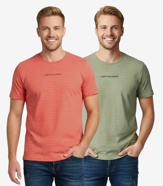 Kit 2 Camisetas Masculinas Meia Malha Fio Tinto Select Sortido