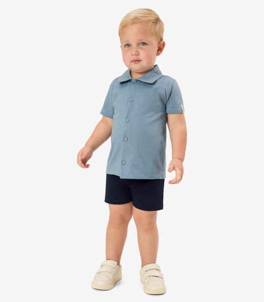 Conjunto Camisa Com Bermuda Infantil Rovi Kids Azul
