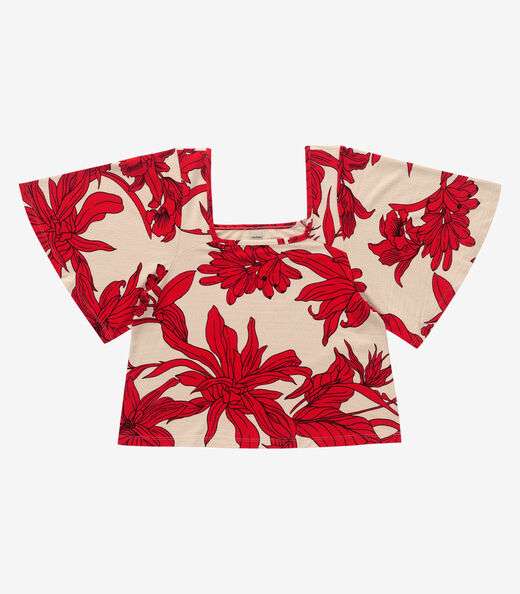 Blusa Cropped Feminina Visco Maquinetada Rovitex Vermelho