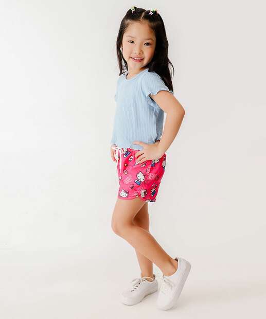 Blusa Infantil Canelada Manga Curta Tam 4 a 10