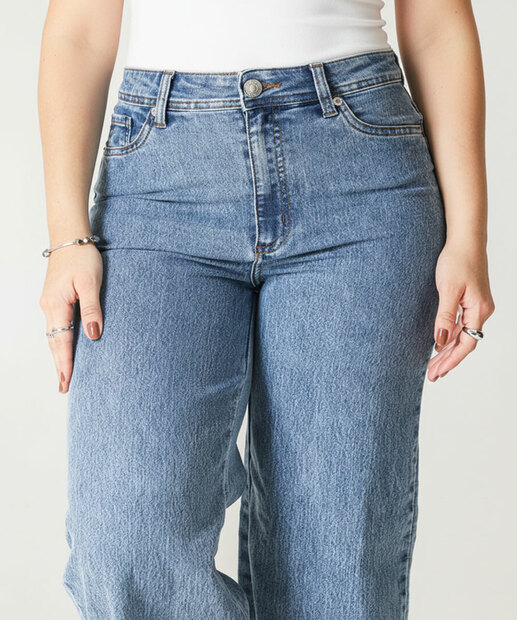Calça Feminina Wide Leg Petit Jeans Marmorizada Marisa Azul