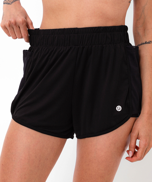 Short Feminino Fitness Bolso Tule DelRio Preto