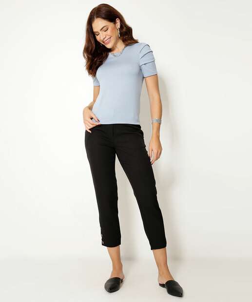 Blusa Feminina Manga Curta Pregas Marisa