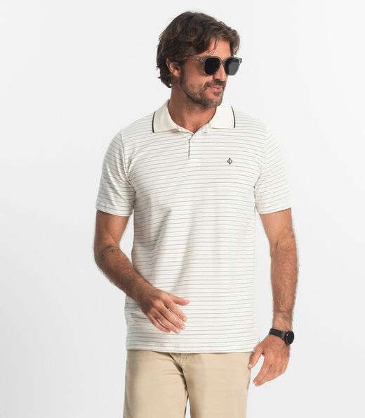 Polo Masculina Cotton Listrado Diametro Bege