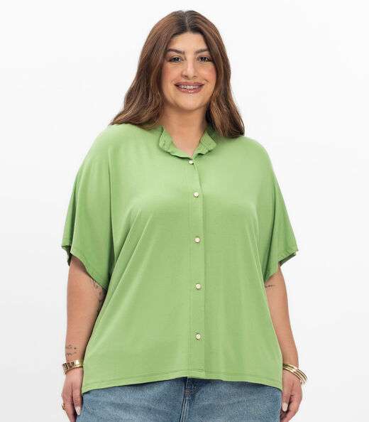 Camisa Manga Curta Feminina Plus Size Secret Glam Verde
