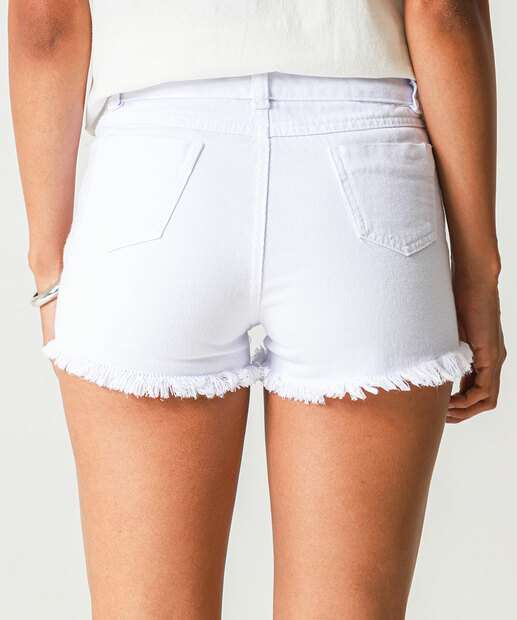 Short Juvenil Sarja Barra Desfiada Tam 10 a 16 Branco