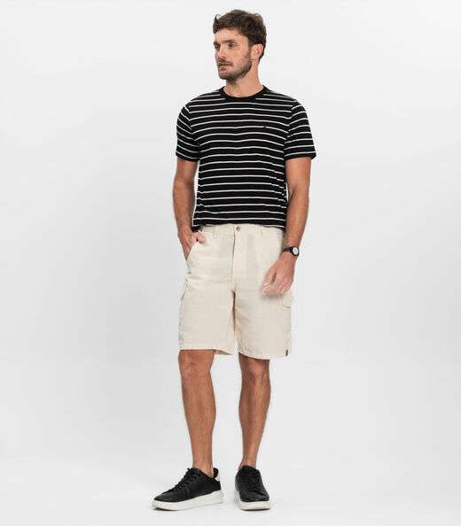 Bermuda Masculina Sarja Com Bolsos Cargo  Shift Bege