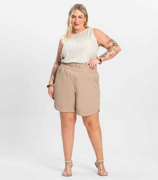 Regata Feminina Plus Size em Visco Secret Glam Bege