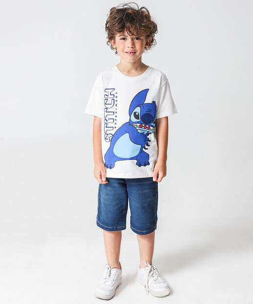 Camiseta Infantil Stitch Disney Tam 4 a 10 Off White