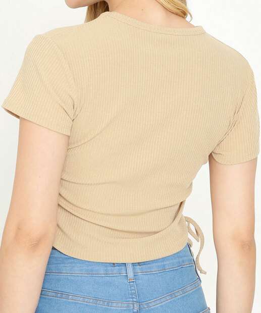Blusa Feminina Canelada Drapeada Manga Curta Marisa